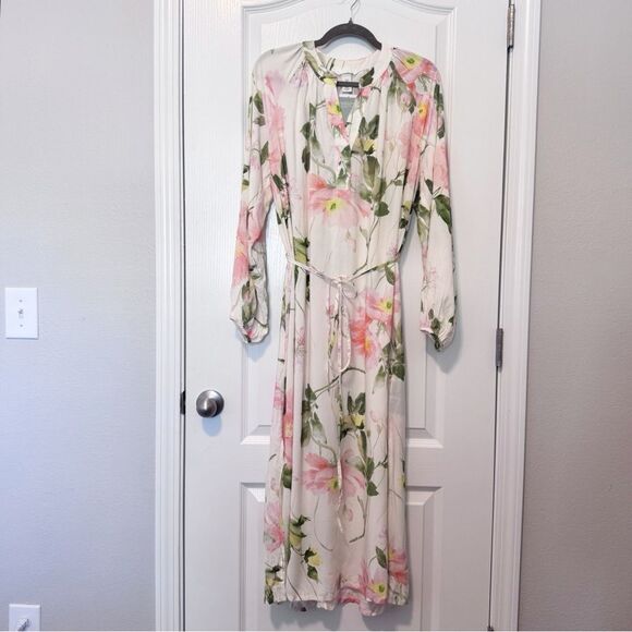H&M Women’s Cream Floral Print Balloon-Sleeve Midi Dress NWT Size Medium - Picture 2 of 14